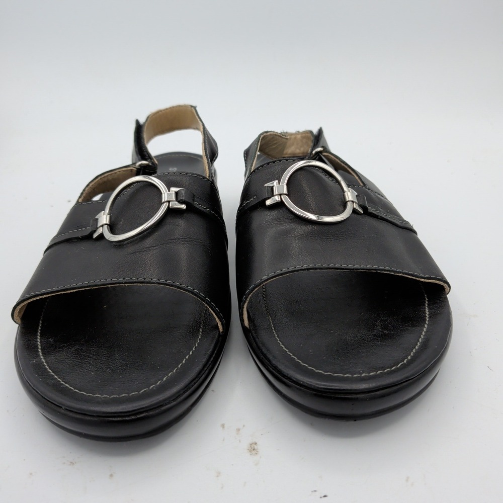 Stonefly Womens Black Leather Slingback Wedge Sandals Silver Ring EU 38 US 7.5-8 - Picture 3 of 8
